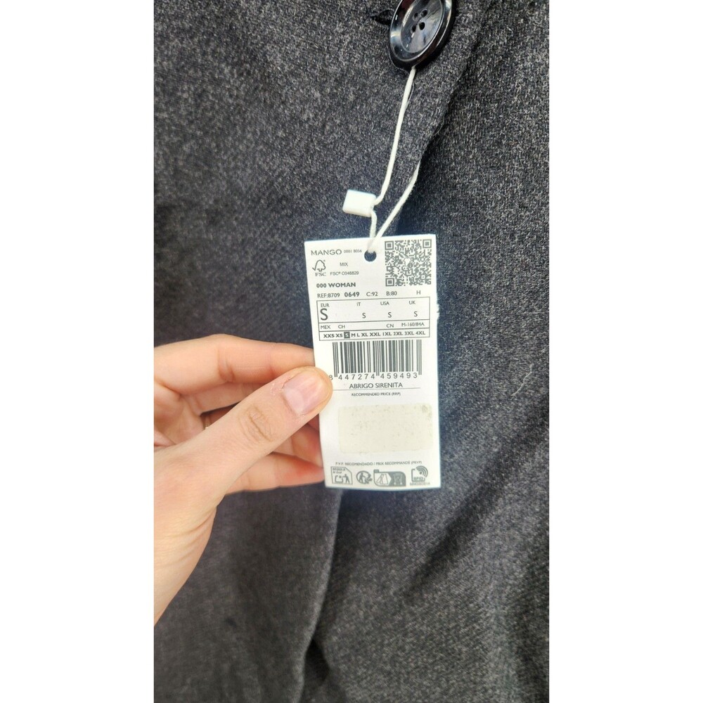 Mango MNG Women's Small Black Woollen Coat With Belt NWT - Picture 7 of 14